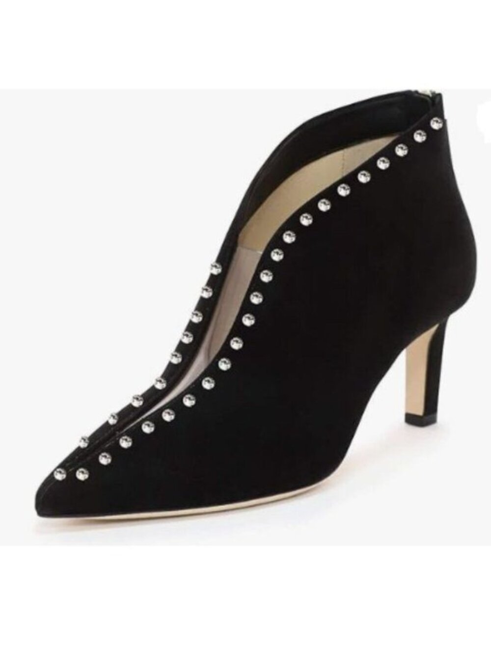 YDN Women Pointed Toe V Cut Ankle Booties Mid Heel Faux Suede Zippers Black